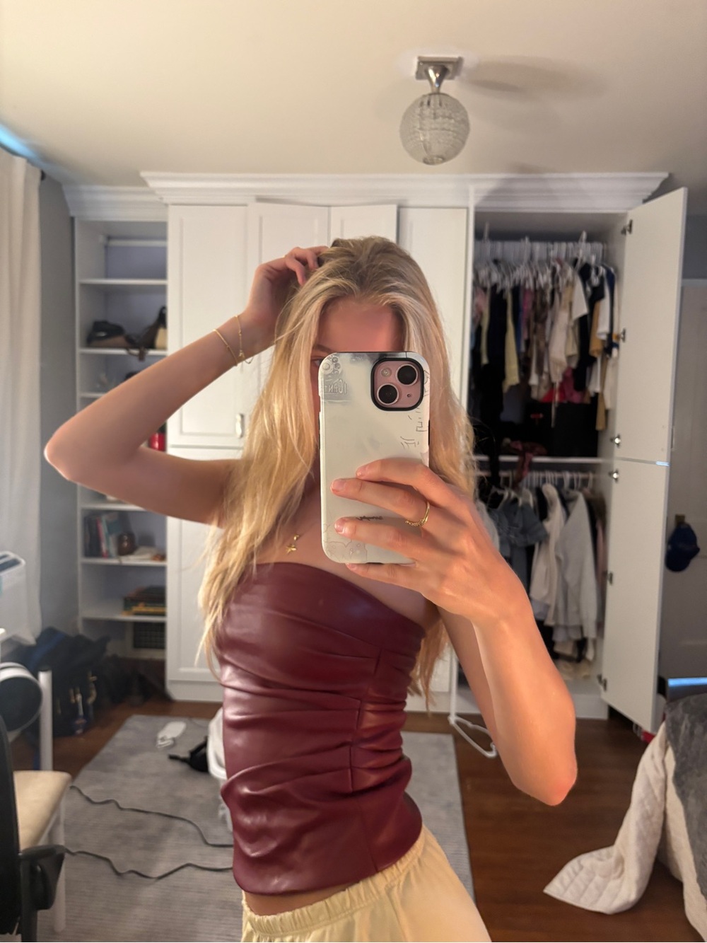 White Fox Boutique Burgundy Faux Leather Strapless Top